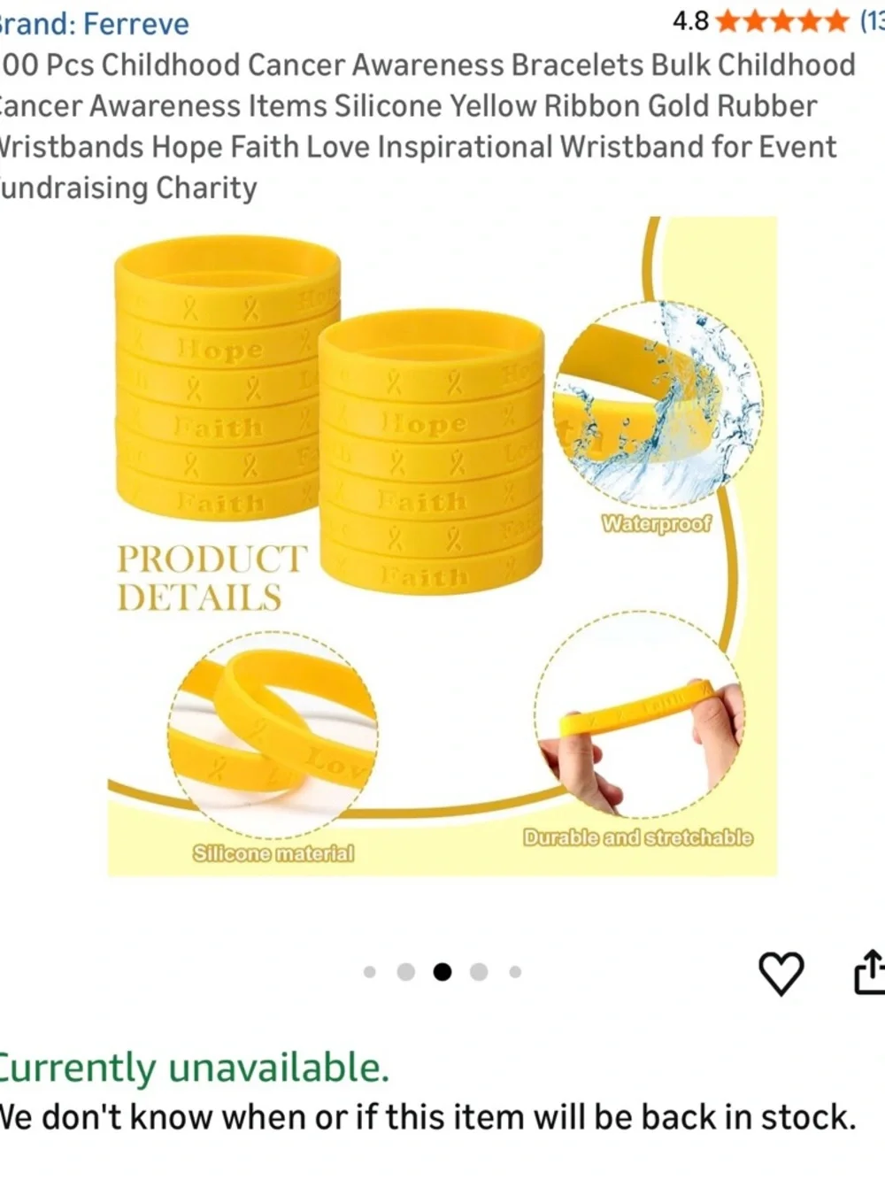 Yellow Silicone Childhood Cancer Awareness Wristband Bulk 300 count.